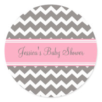 Pink Grey Chevron Baby Shower Favor Stickers