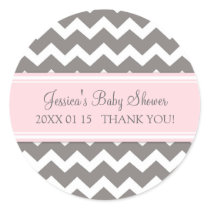 Pink Grey Chevron Baby Shower Favor Stickers