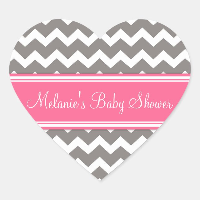 Pink Grey Chevron Baby Shower Favor Stickers (Front)