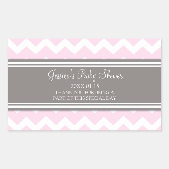 Pink Grey Chevron Baby Shower Favor Stickers (Front)