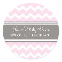 Pink Grey Chevron Baby Shower Favor Stickers