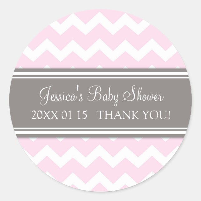 Pink Grey Chevron Baby Shower Favor Stickers (Front)