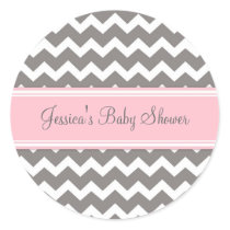 Pink Grey Chevron Baby Shower Favor Stickers