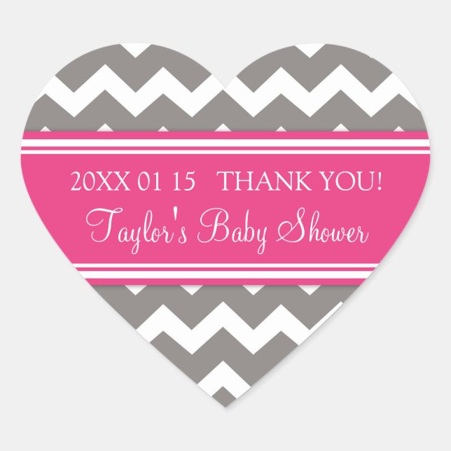 Pink Grey Chevron Baby Shower Favor Stickers (Front)