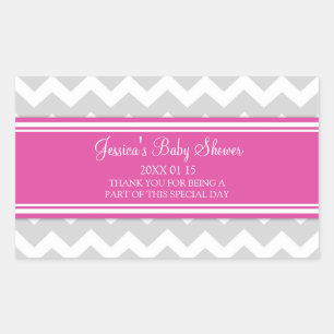 Pink Grey Chevron Baby Shower Favor Stickers