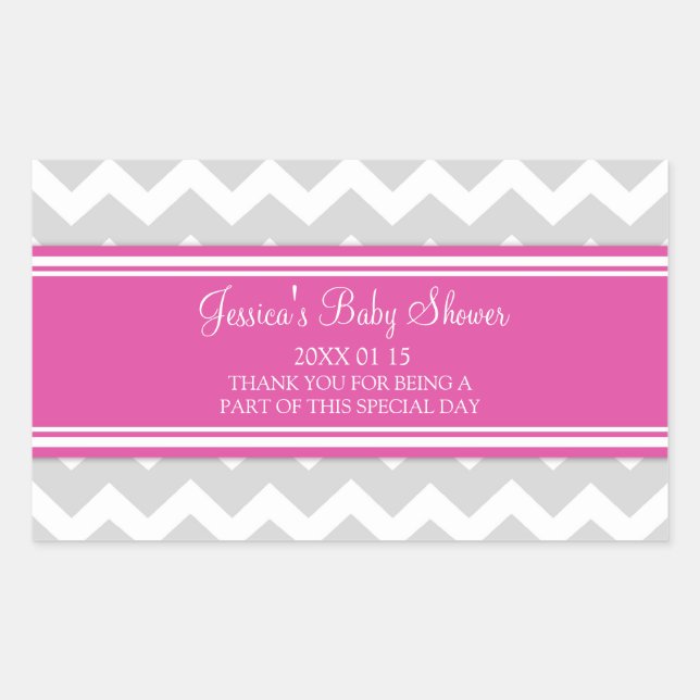 Pink Grey Chevron Baby Shower Favor Stickers (Front)