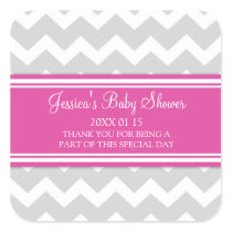 Pink Grey Chevron Baby Shower Favor Stickers