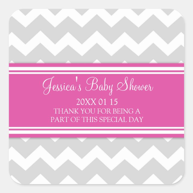 Pink Grey Chevron Baby Shower Favor Stickers (Front)