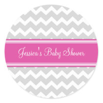 Pink Grey Chevron Baby Shower Favor Stickers