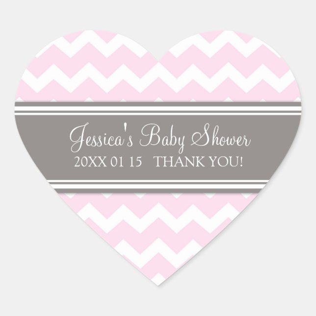 Pink Grey Chevron Baby Shower Favor Stickers (Front)