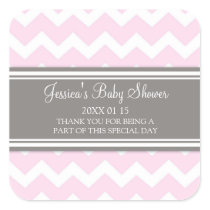 Pink Grey Chevron Baby Shower Favor Stickers