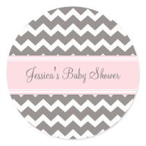 Pink Grey Chevron Baby Shower Favor Stickers