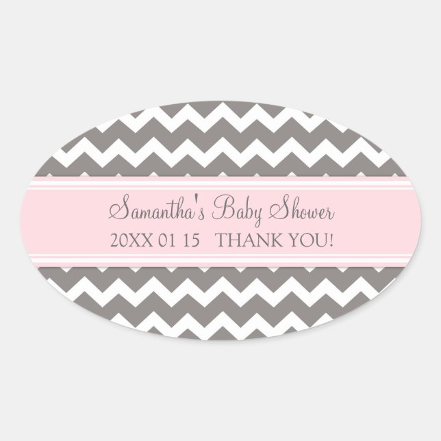 Pink Grey Chevron Baby Shower Favor Stickers (Front)