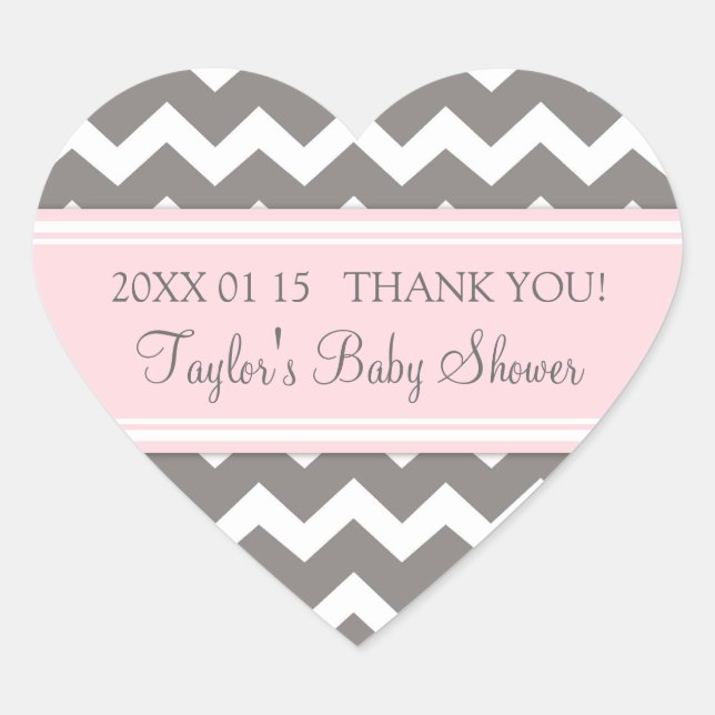 Pink Grey Chevron Baby Shower Favor Stickers (Front)
