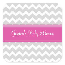 Pink Grey Chevron Baby Shower Favor Stickers