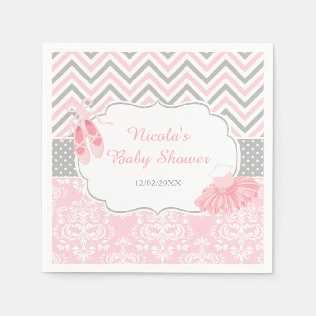 Pink & Grey Chevron Ballerina Baby Shower Napkins (Front)