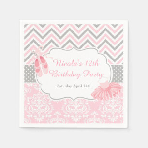 Pink & Grey Chevron Ballerina Birthday Napkins
