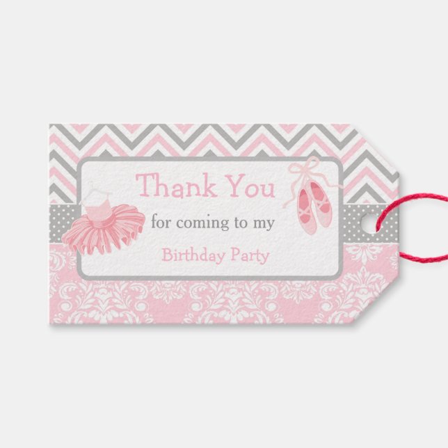 Pink & Grey Chevron Ballerina Thank You Gift Tag (Front (Horizontal))
