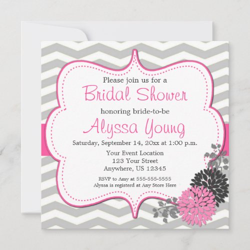 Pink Grey Chevron Bridal or Baby Shower Invite