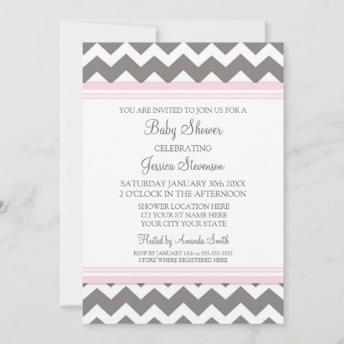 Pink Grey Chevron Custom Baby Shower Invitations
