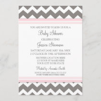 Pink Grey Chevron Custom Baby Shower Invitations