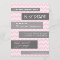 Pink Grey Chevron Custom Baby Shower Invitations