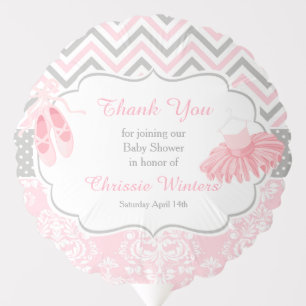 Pink & Grey Chevron Damask Ballerina Baby Shower Balloon