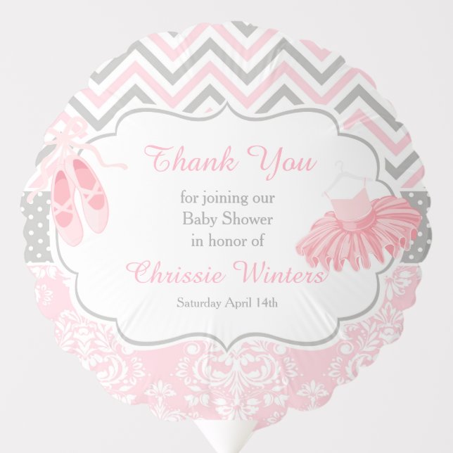 Pink & Grey Chevron Damask Ballerina Baby Shower  Balloon (Front)