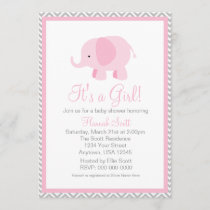 Pink Grey Chevron Elephant Girl Baby Shower Invite