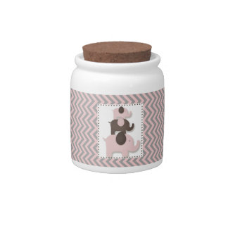 Pink & Grey Chevron Elephant Storage Jar