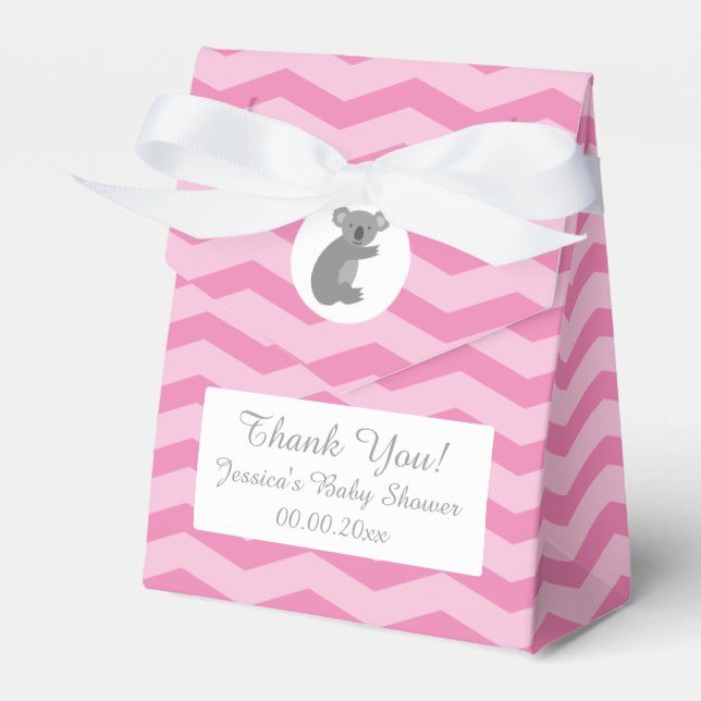 Pink grey chevron koala bear baby shower favor box (Front Side)