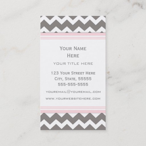 Customizable Pink Grey Chevron Retro Business Cards