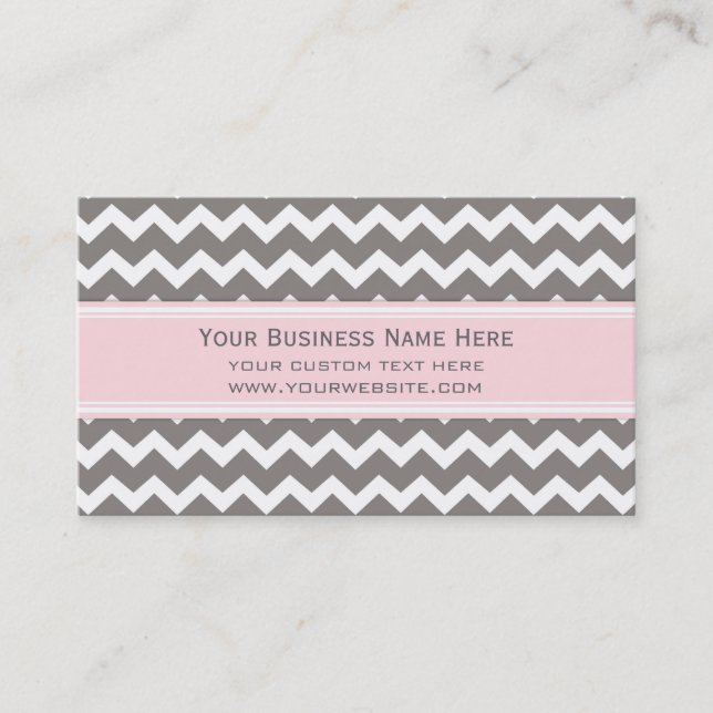 Pink Grey Chevron Retro Business Cards (Front)