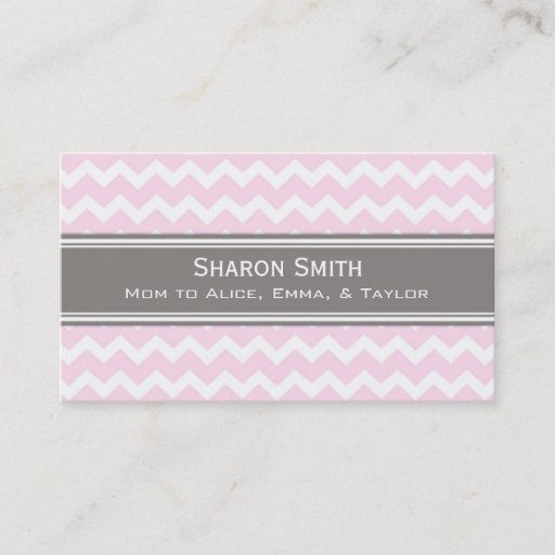 Customizable Pink Grey Chevron Retro Mom Calling Cards Business Card