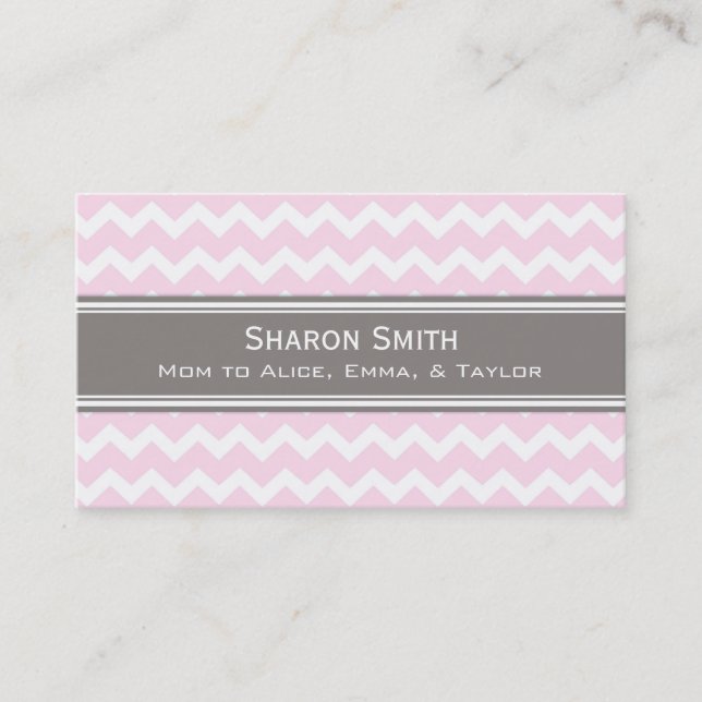 Pink Grey Chevron Retro Mom Calling Cards (Front)