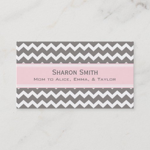 Customizable Pink Grey Chevron Retro Mom Calling Cards Business Card