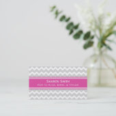Pink Grey Chevron Retro Mom Calling Cards (Standing Front)