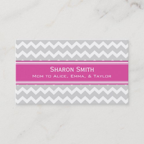 Pink Grey Chevron Retro Mom Calling Cards Business Card Template