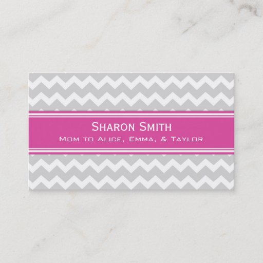 Customizable Pink Grey Chevron Retro Mom Calling Cards Business Card Template