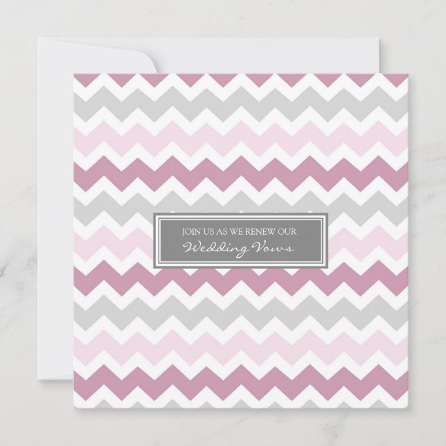 Pink Grey Chevron Wedding Vow Renewal Invitation (Front)