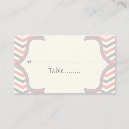 Pink, grey chevron zigzag wedding place card business card templates