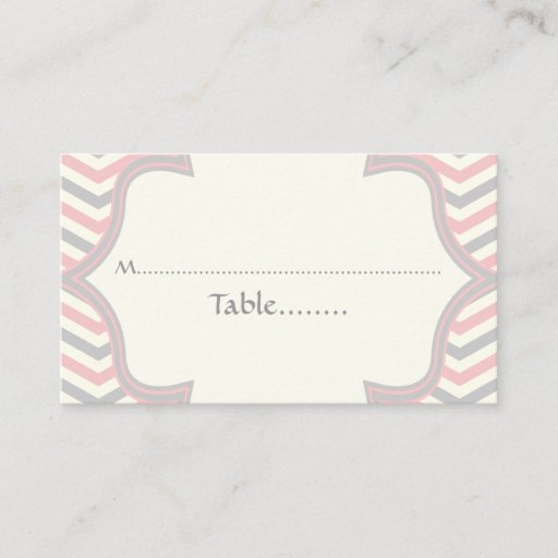 Customizable Pink, grey chevron zigzag wedding place card business card templates