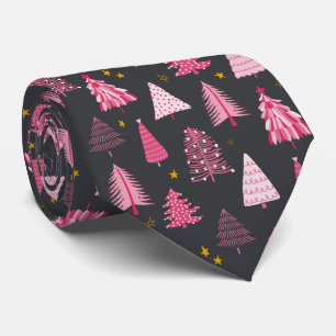 Pink & Grey Christmas Tree Neck Tie