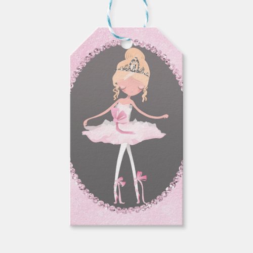 Pink  Grey Couture Ballerina Birthday Party Gift Tags