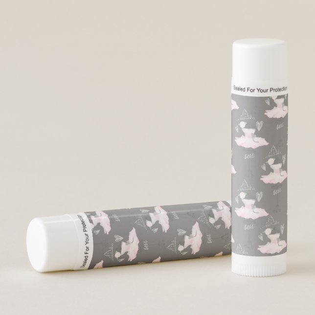 Pink & Grey Couture Ballerina Birthday Party Lip Balm (Front)