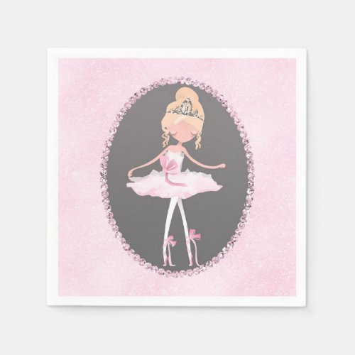 Pink  Grey Couture Ballerina Birthday Party Napkins