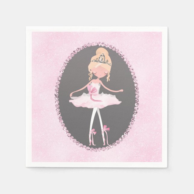 Pink & Grey Couture Ballerina Birthday Party Napkins (Front)
