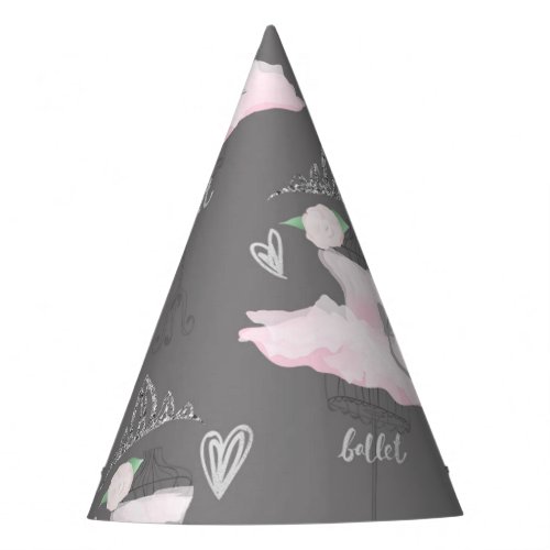 Pink  Grey Couture Ballerina Birthday Party Party Hat