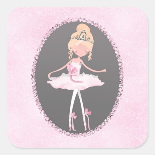Pink  Grey Couture Ballerina Birthday Party Square Sticker