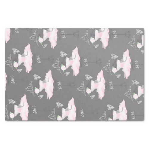 Pink  Grey Couture Ballerina Birthday Party Tissue Paper